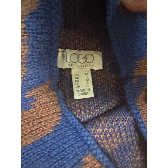 LOGO Lori Goldstein Women's Leopard Print Blue Brown Knit Sweater Medium - Picture 3 of 3